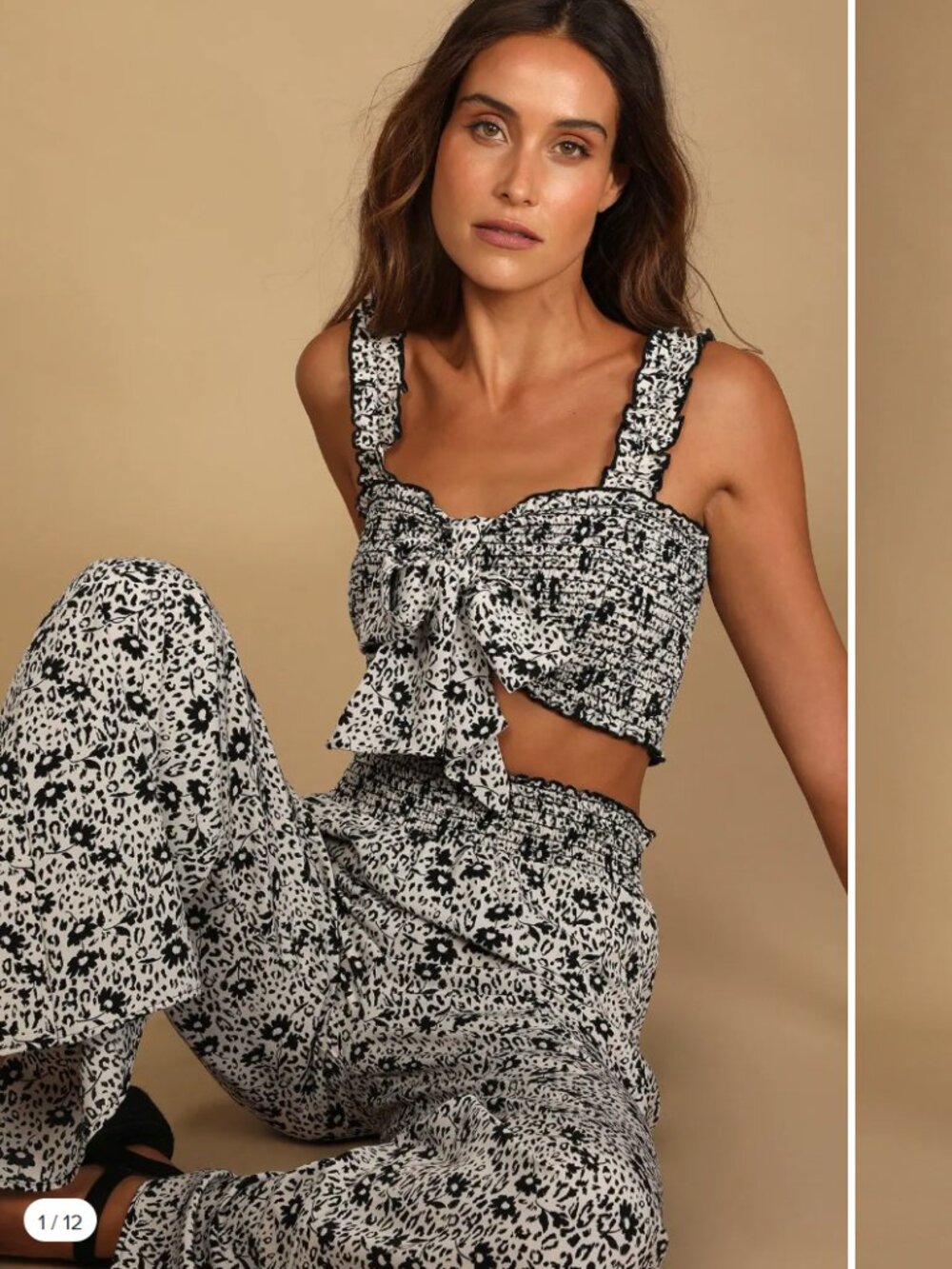 Lulu's Beneath the Sun Black Floral Print Two-Piece Wide-Leg Jumpsuit